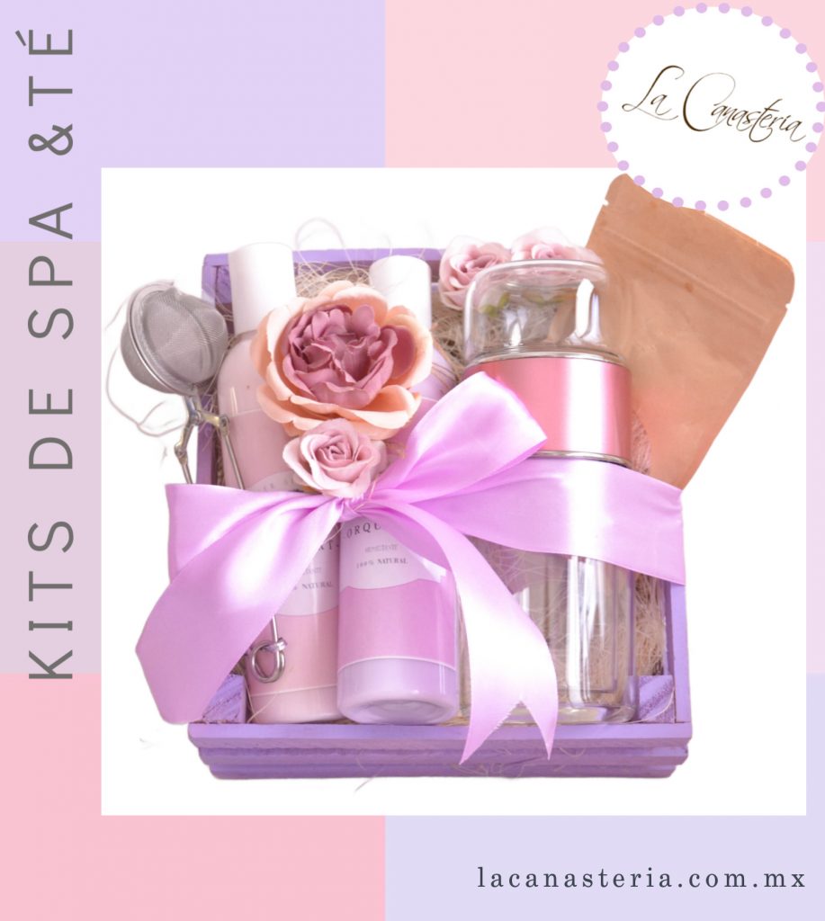 Caja de regalo para mujer con kit de té incluyendo tisana, termo e infusor y complementos para cuidado corporal como crema de orquídeas y crema de yogurt 