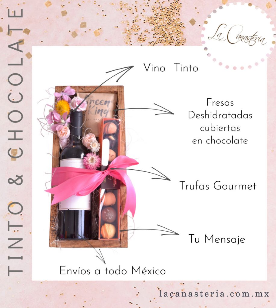 Arreglo gourmet para mujer con vino tinto y trufas de chocolate gourmet para regalos especiales finos