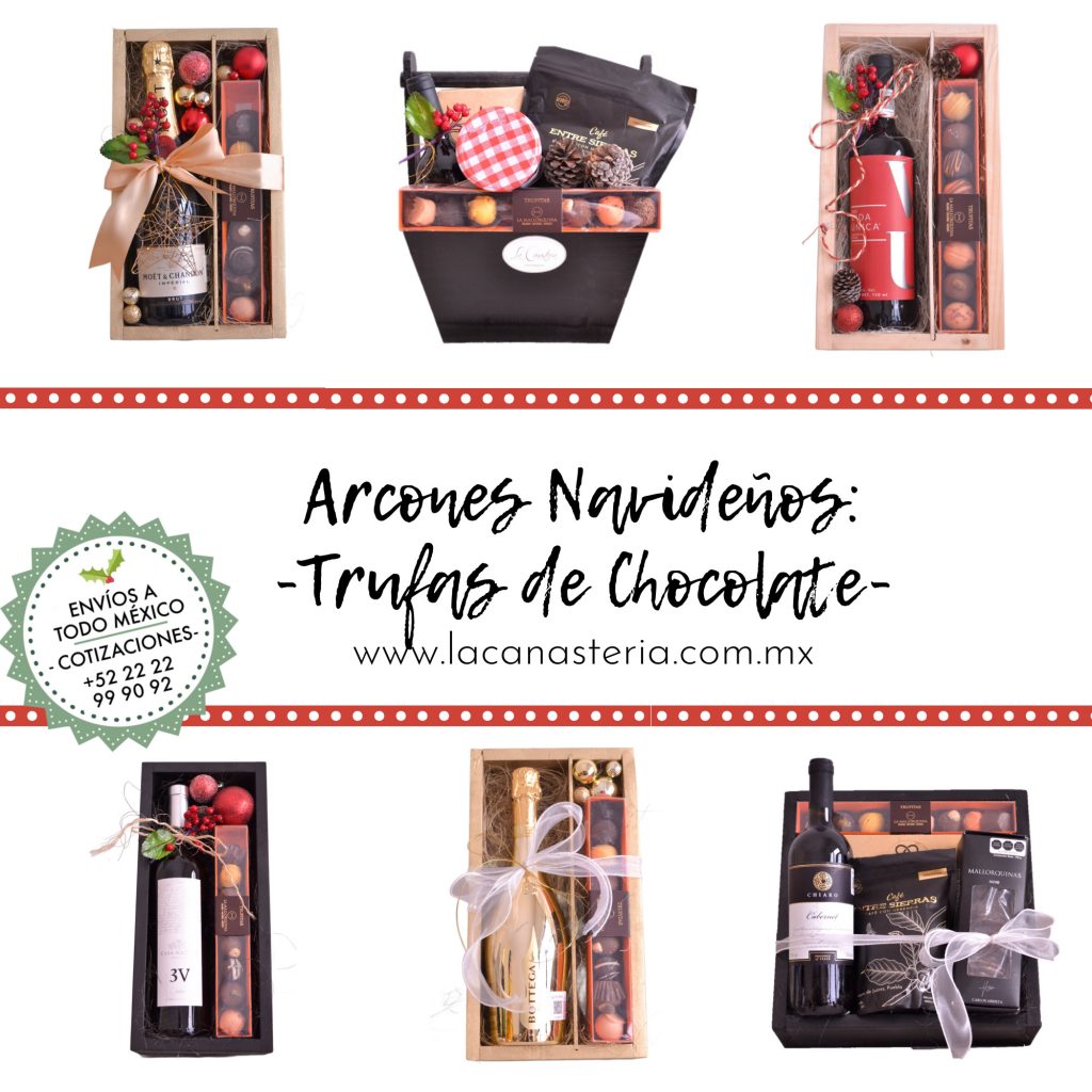 Canastas y arcones finos con vino y trufas de chocolate la canatsería